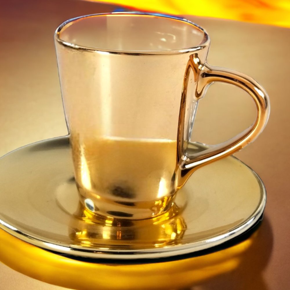 Starbuck LTD ED. Espresso Coffee Cup & Saucer GLD 2013 Holiday Collectible Cup